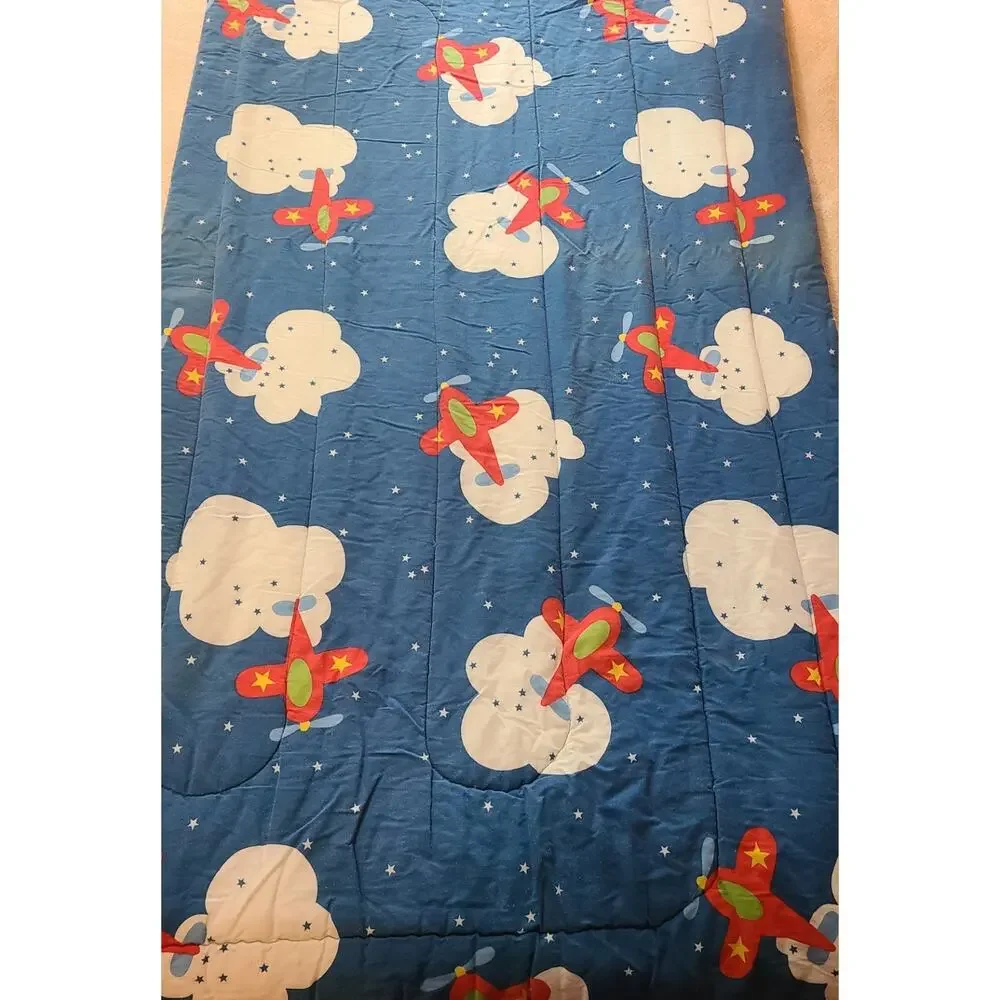 Vtg 80s 90s Comforter Twin Airplanes Clouds Primary Colors 74